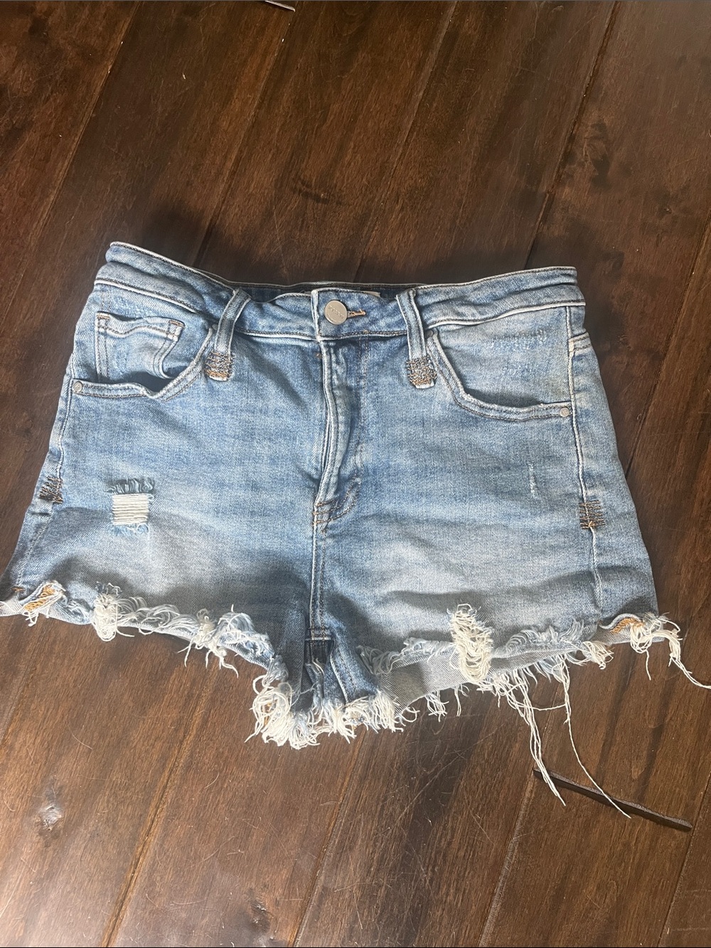 Risen Light Blue Distressed Denim Jean Shorts